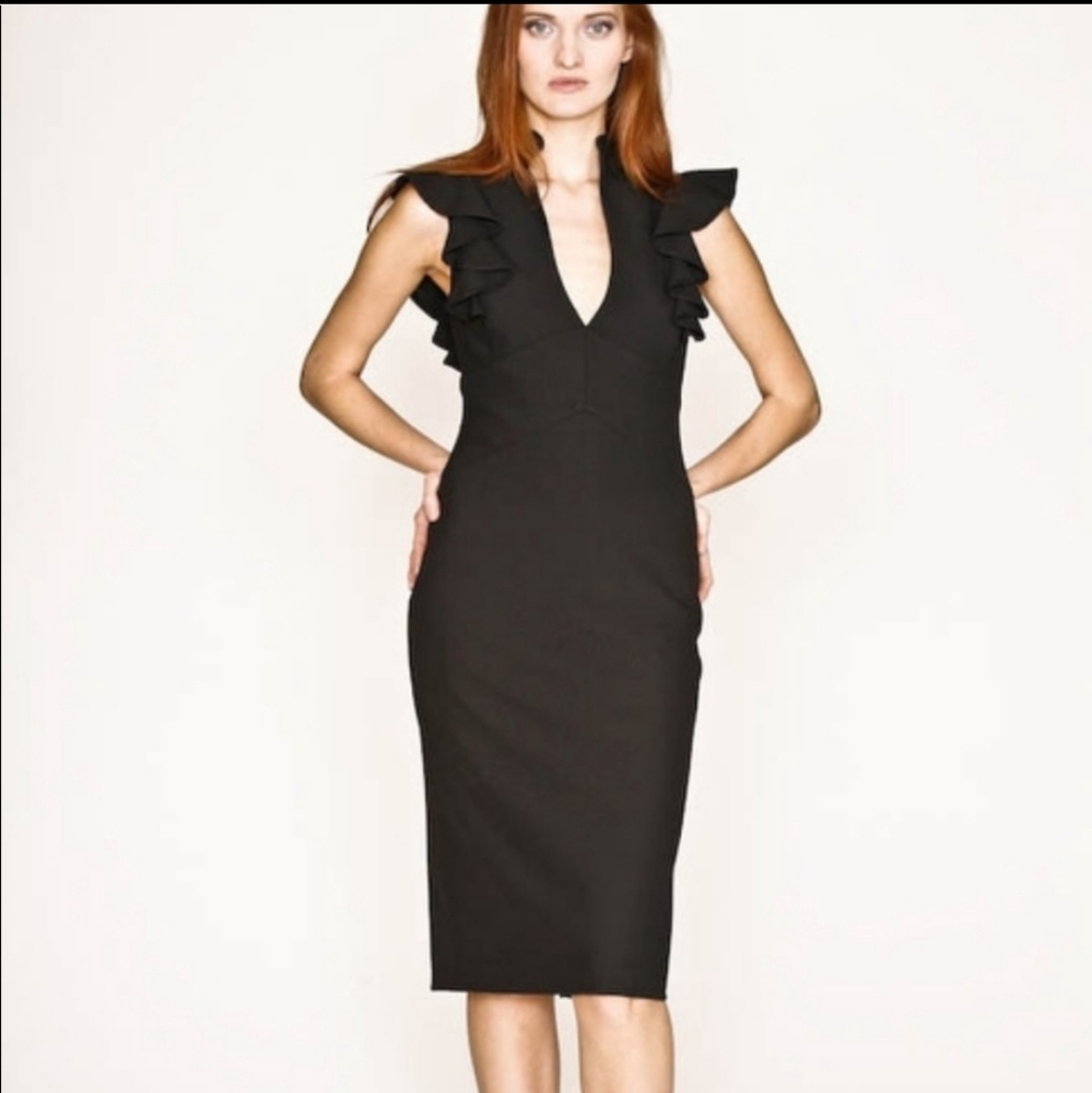 Black Halo Keyhole Ruffle Dress